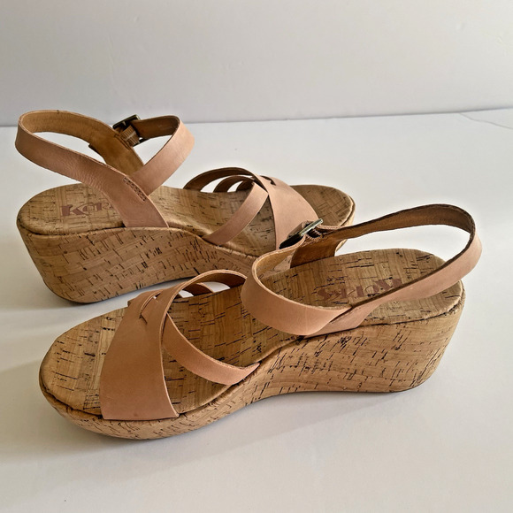 Korks Jenneve Size 8 Platform Wedge Sandal Tan Cork Comfort - Picture 1 of 11